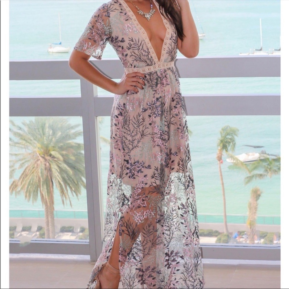 Blush Embroidered Maxi Dress Brand New